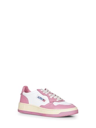 Autry Womens Two-Tone Leather Medalist Low Sneakers White-Pink Calf Trainers White/pink