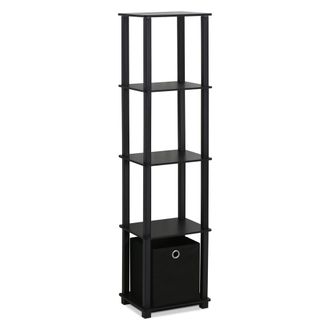 Furinno TNT No Tools 5-Tier Display Decorative Shelf with One Bin, Black