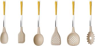 Neva Juego 6 utensilios de cocina acero inoxidable con mango efecto madera