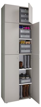 ebuy24 Gabinete De Zapato De Madera Vcm Dimensiones: Al. 223 X An. 70 X T. 39 Cm Armario Multiusos 5 Compartimentos 4 Puertas Giratorias 2 Puertas De Fijaci&oacute;