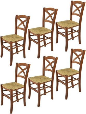 Tommychairs Tommychairs 6 Sillas Cross En Haya Color Nuez Claro Y Asiento En Paja