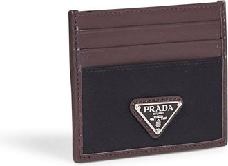 Prada Mens Black And Coffee Re-Nylon Leather Card Holder Black-Coffee Recycled Polyamide Wallets & Cardholders Black/coffee