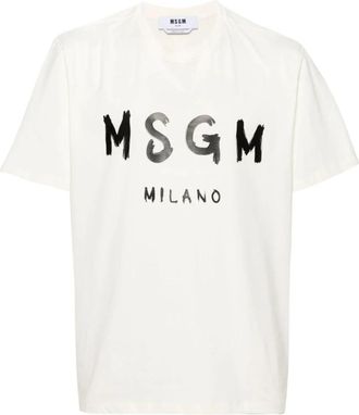 Msgm T-shirt met logo-print van katoen - Heren - T-shirts - Wit - L - Katoen - Tops