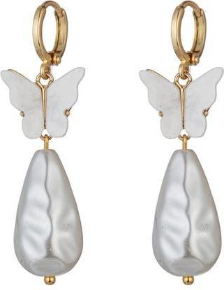 Eye Candy Los Angeles Manon Butterfly Shell Pearl Drop Earrings in Gold at Nordstrom Rack