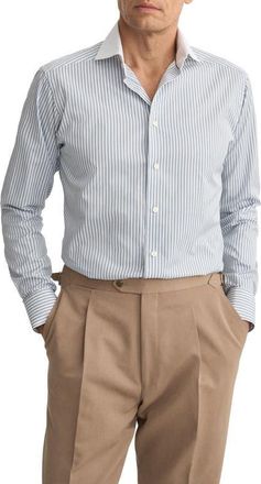 Eton Slim Fit Stripe Twill Cotton Dress Shirt in Light Blue at Nordstrom, Size 14.5