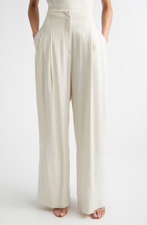 Lela Rose High Waist Wide Leg Pants in Bone at Nordstrom, Size 14