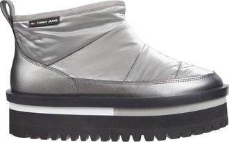 Tommy Jeans Zilveren Flatform Enkellaarzen voor Vrouwen - Dames - Winterlaarzen - Grijs - 40 EU - Polyester - Schoenen