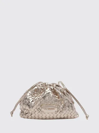 La Carrie Woven Leather Mini Bucket Bag with Drawstring Closure