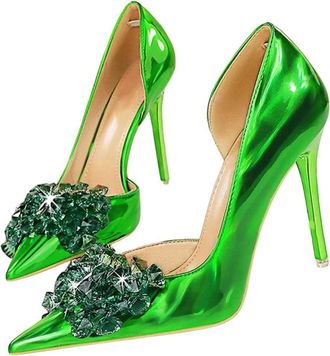 Generic Women High Heel Pumps Pointed Toe Elegant Rhinestone Bow Banquet Dress Shoes