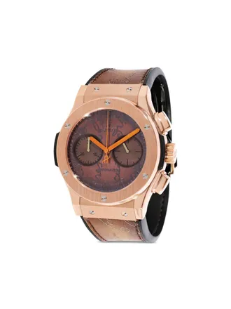Hublot 2017 pre-owned Berluti Scritto 45mm - men - 18kt Rose Gold/Leather - One Size - Red