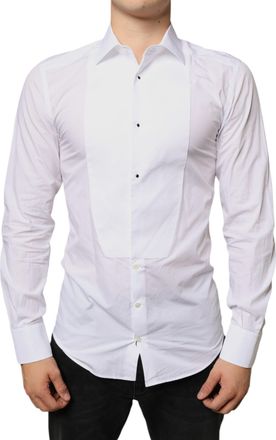 Dolce & Gabbana White Bib Cotton Poplin Formal Dress Mens Shirt (Pre-Owned)