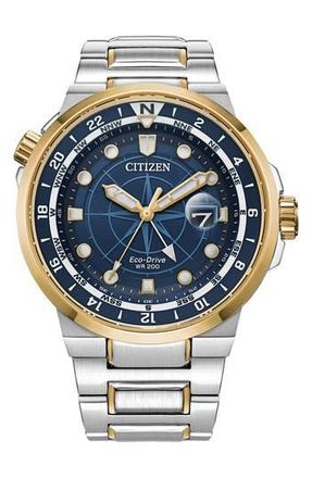 Citizen Two-Tone Eco-Drive Bracelet Watch, 44mm x 13mm in Silver at Nordstrom Rack
