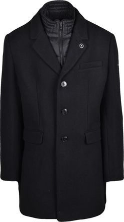 Yes-Zee Black Removable Quilted Bib Wool-Blend Coat