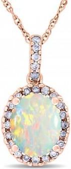Allurez Opal & Halo Diamond Pendant Necklace in 14k Rose Gold 1.34ct