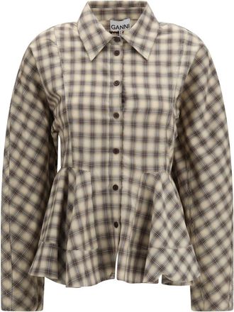 Ganni Ruit Flanellen Peplum Shirt - Dames - Blouses & Shirts - Veelkleurig - Maat: S Flanel