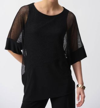 Joseph Ribkoff Sheer Flutter Sleeve Top In Black