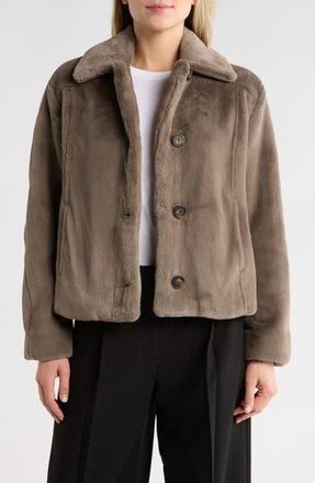 Vince Faux Fur Trucker Jacket in Taupe at Nordstrom Rack, Size X-Small