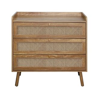 Calicosy 3-Drawer Chest With Natural Rattan Fronts, 80 Cm Wide - PALMO in Light Brown