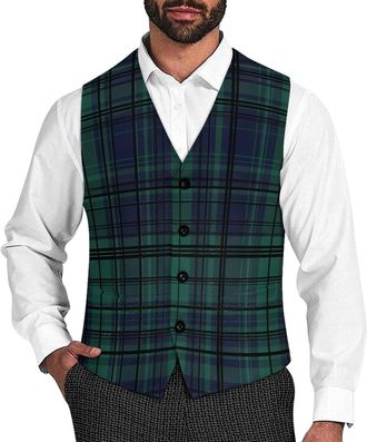 Generic Scottish Tartan Plaid Mens Vest V-neck Suit Waistcoats Wedding Tuxedo Vests 2XL