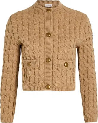Moncler Cable-knit Cotton-blend Cardigan - Brown - XS (UK 8 / XS)