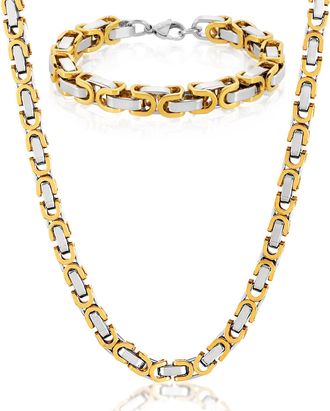 Crucible Jewelry Mens Byzantine Chain Bracelet and Necklace Set