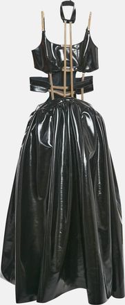 Christopher Kane Black Faux Leather Cut-Out Strap Detail Maxi Dress