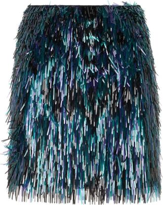 Alberta Ferretti Gonna Corta con Frange e Paillettes - - Skirts - Donna - Blu - S