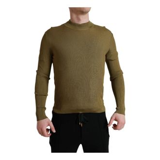 Dolce & Gabbana Round-neck Knitwear, male, Green, M, Viscose Crewneck Pullover Jumper