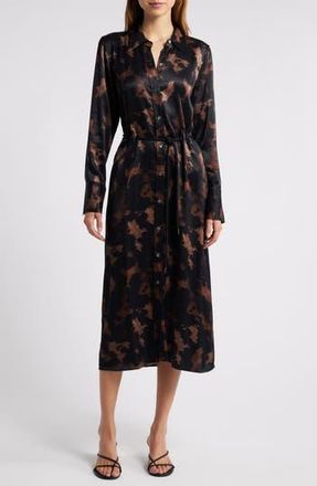 Rails Anina Drawstring Waist Long Sleeve Satin Midi Shirtdress in Diffused Sandstone at Nordstrom Rack, Size Small