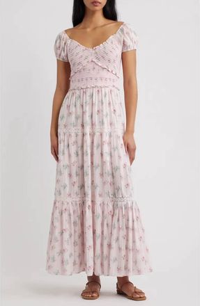 LoveShackFancy Amandla Floral Smock Bodice Cotton Maxi Dress In Eau De Rose