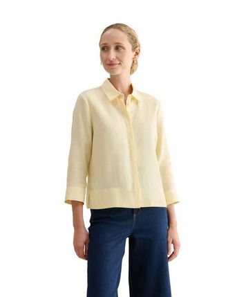 Hobbs London Nita 3/4 Sleeve Button Up Linen Shirt in Soft Yellow at Nordstrom, Size 10
