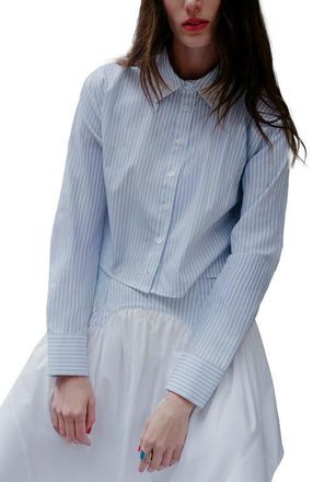 Fleur du Mal Poplin Button Down Shirt in East Hampton Stripe at Nordstrom, Size X-Small L