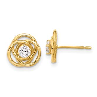 Diamond2Deal 10K Yellow Gold Love Knot Cubic Zirconia Stud Earrings
