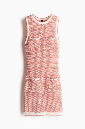 H&M Kleid aus strukturiertem Strick mit Taschendetail - Orange/Gemustert