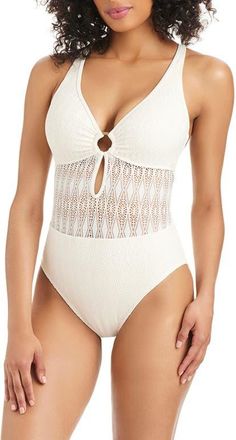 Bleu Rod Beattie Lace Overlay One-Piece Swimsuit in Coconut Water at Nordstrom, Size 12