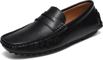 Generic Loafers for Men Square Toe PU Leather Venetian Loafers Flat Heel Slip Resistant Anti-Slip Classic Slip-on(Black,6.5 UK)