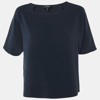 Theory Midnight Blue Crepe Raglan Sleeve Top