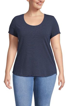 Lands End Plus Size Short Sleeve Lightweight Jersey Scoop Neck T-shirt in Deep Sea Navy Thin Stripe at Nordstrom, Size 3X