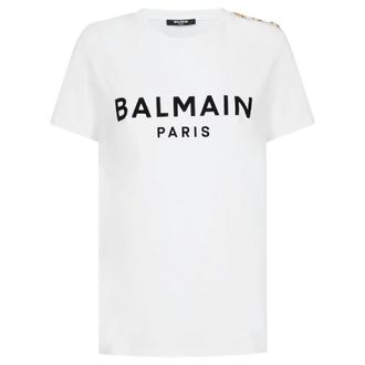 Balmain Logo Print Button Embellished T Shirt, Size Medium