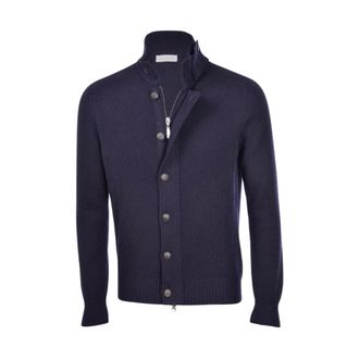 Gran Sasso Cardigan met rits en knopen - Heren - Truien - Blauw - Maat: 2XL Wol