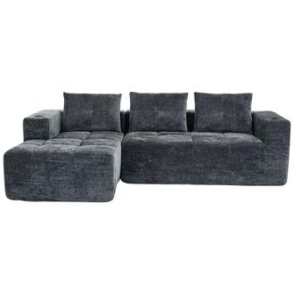 Urban Meuble Sof&aacute; rinconera 3 plazas de chenilla con chaise longue gris antracita