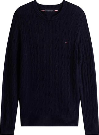 Tommy Hilfiger Lambswool Cable Crew - Heren - Truien - Blauw - Maat: L Wol