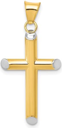 Diamond2Deal 14k Yellow Gold and White Rhodium 3-D Hollow Cross Pendant
