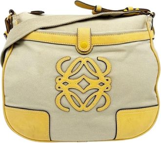 Loewe Pre-owned Canvas Shoulder Bag - Dames - Vintage Schoudertas - Beige - ONE Size - Leer - Vintage