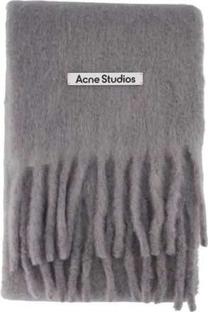 Acne Studios Mohair Logo Scarf - unisex - Wintersjaals - Grijs - ONE Size - Leer - Accessoires
