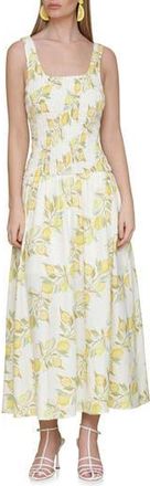 Avec Les Filles Smocked Sleeveless Fit & Flare Maxi Dress in Lemon Vine at Nordstrom Rack, Size X-Large