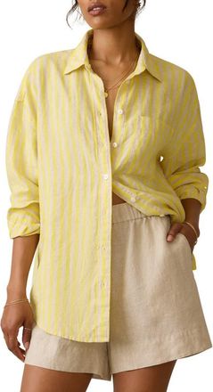 Faherty Laguna Stripe Linen Button-Up Shirt in Golden Kiwi Lucy Stripe at Nordstrom Rack, Size X-Small