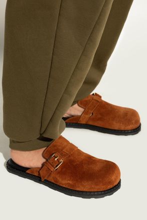 Moschino Suede Slides, Womens, Brown