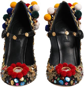 Dolce & Gabbana Black Gold Embellished MARY JANES Pumps Womens Shoes (Pre-Owned)