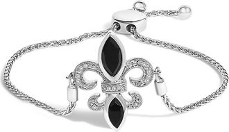 House of Brilliance Silver Marquise Black Onyx and Diamond Accent Lariat Fleur De Lis Bolo Bracelet in White at Nordstrom